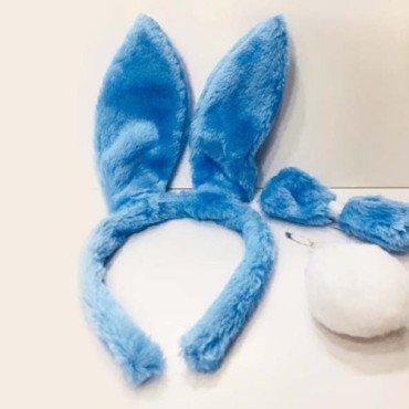 Tavşan Kostüm Seti Taç Papyon Ponpon Kuyruk Mavi