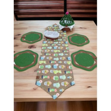 Decohandy Handmade Jüt 8 Parça Kaktüs Supla Seti