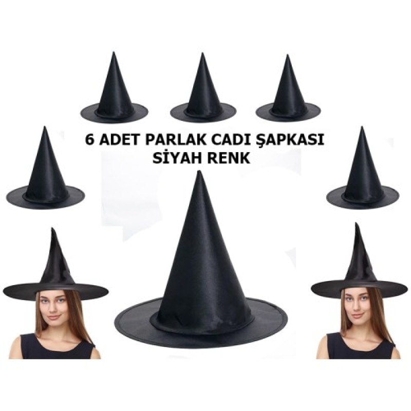 Halloween Cadı Şapkası Yetişkin ve Çocuk Uyumlu 6 Adet