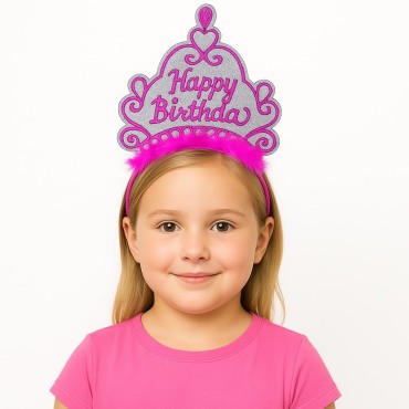 Pembe Happy Birthday Doğum Günü Prenses Tacı 