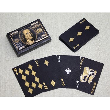 Altın Dolar Tasarımlı Siyah İskambil Oyun Kartı  Altın Dolar Tasarımlı Siyah İskambil Oyun Kartı