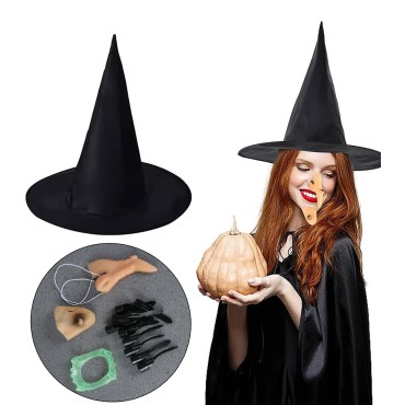 Cadı Kostüm Seti - Cadı Şapkası, Cadı Tırnakları, Cadı Burnu, Cadı Çenesi, Cadı Dişi